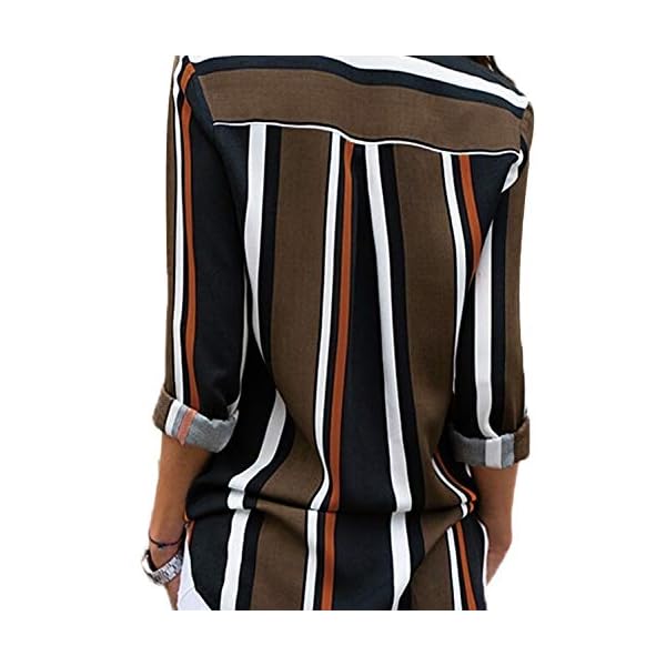 Astylish-Womens-V-Neck-Striped-Roll-up-Sleeve-Button-Down-Blouses-Top Women Casual Cuffed Long Sleeve Button up V Neck Tunic Shirts Tops Plus Size X-Large 16 18 Black