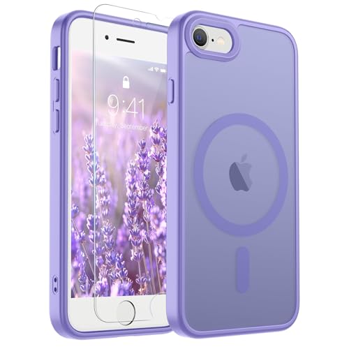 Image of SUPFINE Magnetic for iPhone SE Case 2022 (3rd) /2020 (2nd), iPhone 8 Case (Compatible with MagSafe) (Military Grade Drop Protection) Translucent Matte Phone Cover,Purple
