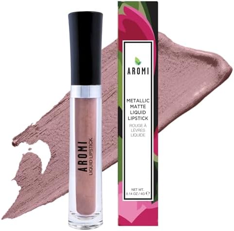 Aromi Metallic Liquid Lipstick | Light Brown Nude Lip Color for Women, Long-lasting, Shimmery Finish, Vegan, Handmade (Brown Sugar)