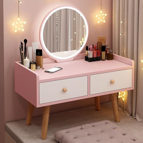 Escritorio de maquillaje para ventanales con luces y tocador integrado 2