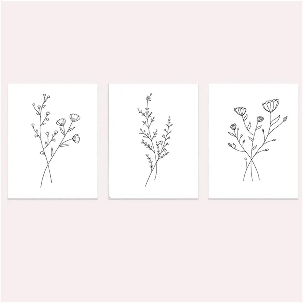 WBYZAC Art Prints-Canvas Poster, Flower Line Poster, Floral Line Botanical Canvas Wall Art for Bedroom Living Room Corridor Wall Art Room Decoration Artwork-50 * 60cm*3PCS (No Frame)
