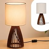Luminária De Mesa Abajur Sillen 41 cm Decorativo MDF Imbuia Cúpula Clara Iluminação Suave Para Quarto Sala