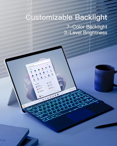Image of Inateck for Surface Pro 9 Keyboard with Touchpad, Bluetooth 7-Color Backlight Keyboard with Pen Holder, Compatible with Surface Pro 9 /8 /X /10 /11, KB05113