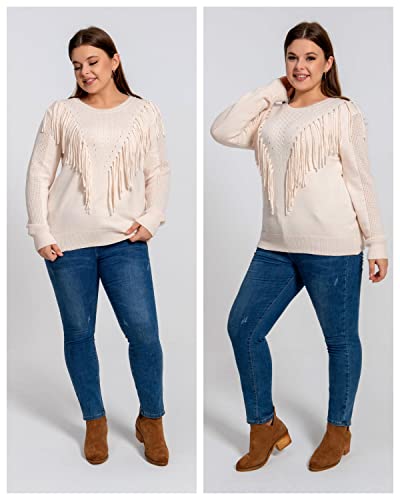Wawjir Women's Fringe Sweaters Boho Soft Cozy Tassel Pullovers Crew Neck 2022 Trendy Fashion Tops Fall Casual Knit Apricot #TOP7