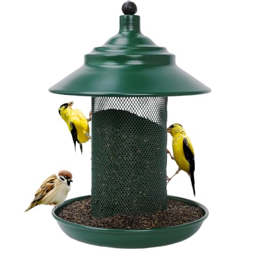Finch Feeder - All-Metal Squirrel Proof 2.5LB Capacity Thistle & Nyjer Seed Bird Feeder, Weather Resistant Metal Mesh Design for Goldfinches, Sparrows & Wild Birds Green