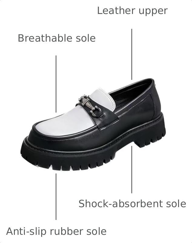 Image of Mens Patent Leather Slip-On Platform Dress Horsebit Loafer Low Heels Round Toe Non-Slip Penny Shoes for Formal Business Wedding