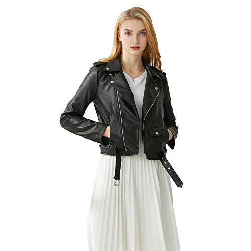 Yilanuoyi Women's Faux Leather Motor Jacket Zip-Up Slim Pu Biker Coat With Belt (Kd, M) #TOP3