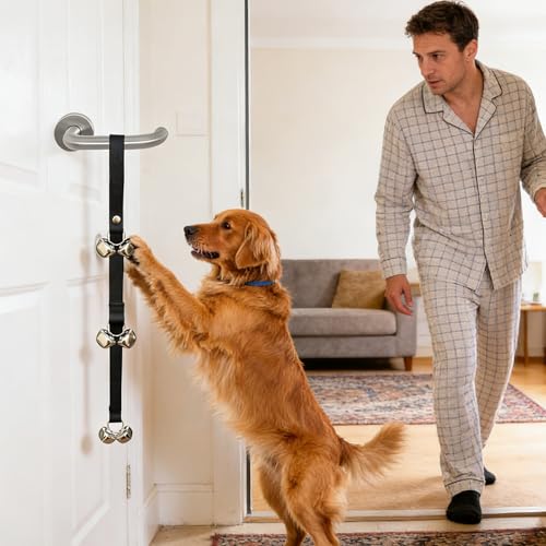 MINGZE Hund Türklingel Hund Glocken Toilettentraining Puppy, Interne Ausbildung Türklingel - Länge Verstellbare Hunde Türglocken (Schwarz)