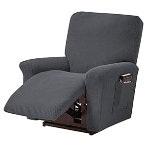 ele ELEOPTION Lot de 4 housses de canapé, extensibles, pour fauteuil inclinable de relaxation et de massage, en élasthanne, dotées de Jacquard, gris foncé