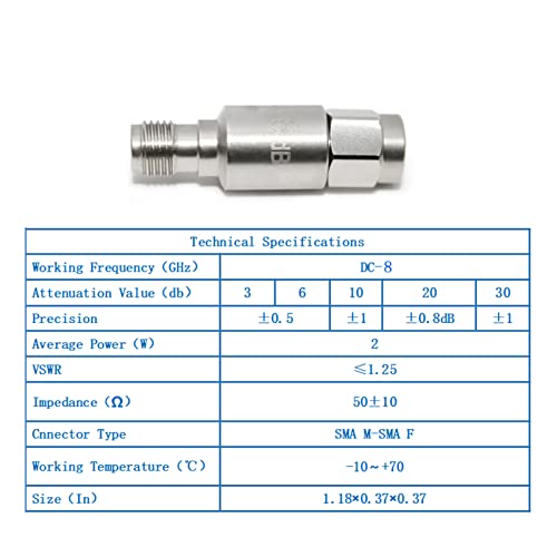TOJOIN 2PCS SMA Male to SMA Female Attenuator 8GHZ 2W 50ohm SMA Attenuator RF Coaxial Attenuator (2W 8G 6dB-2pcs) - Image 4