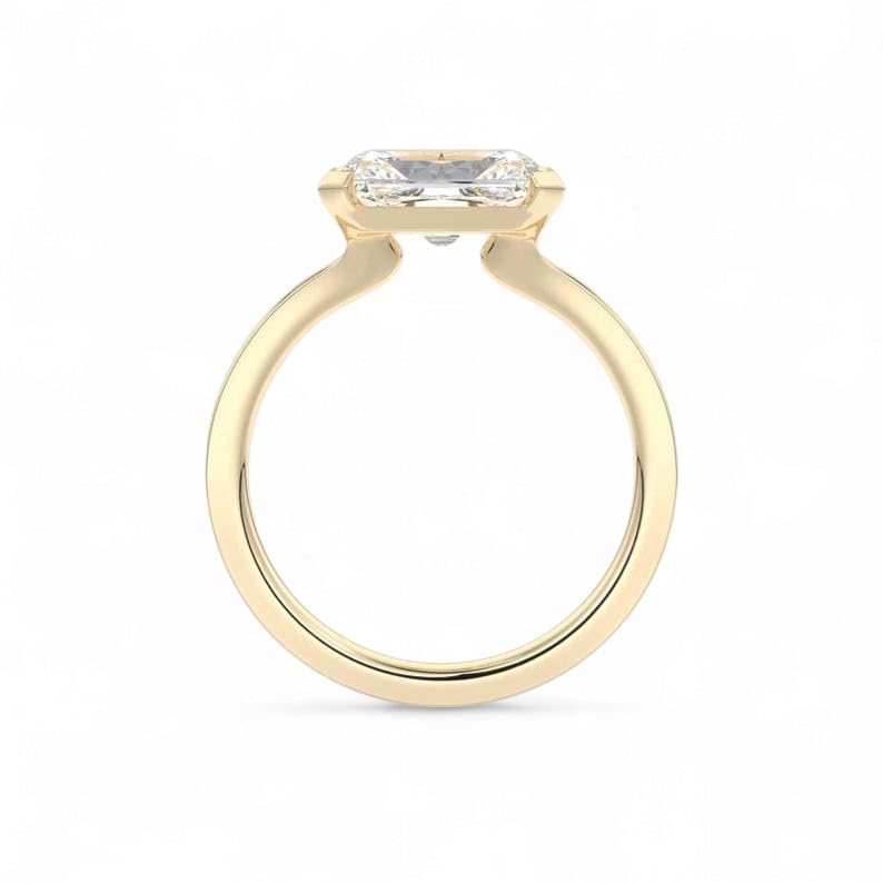 3 CT East West Radiant Cut Moissanite Engagement Ring, 14K Yellow Gold Solitaire, Half Bezel Set Anniversary Ring, Stunning Wedding Ring for Her2