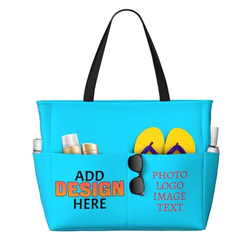 Custom Large Capacity Beach Bags for Women Personalized Tote Bag with Logo Text Photo Name Foldable Beach Tote