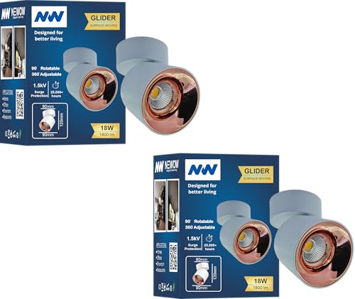 Image of NW 18W Glider SF Moveable White with Rose Gold Aluminium 360 Degree Adjustable Cylindrical Shape LED Surface Light | COB Light | Wall Light | Spot Light | Light Color- White (Pack of 2)