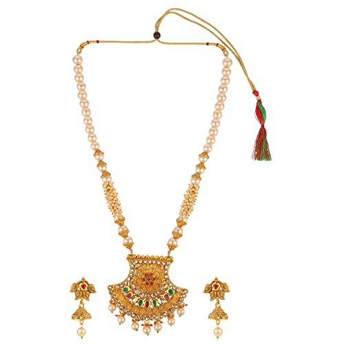 Archi Collection Traditional Temple Pendant Necklace Earrings Jewellery Set for Women