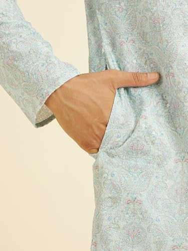 Image of Manyavar Men's Cotton Blend Floral Print & Chikankari Kurta Set (2pcs)
