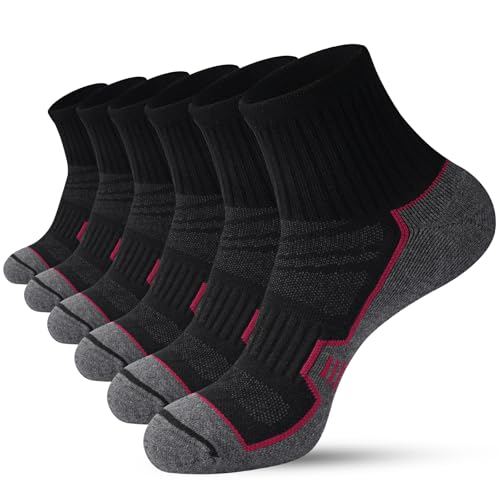 Horuru Mens Cushioned Ankle Running Socks, Moisture Wicking Athletic Quarter Hiking Socks for Work Gym Sports 6 Pairs