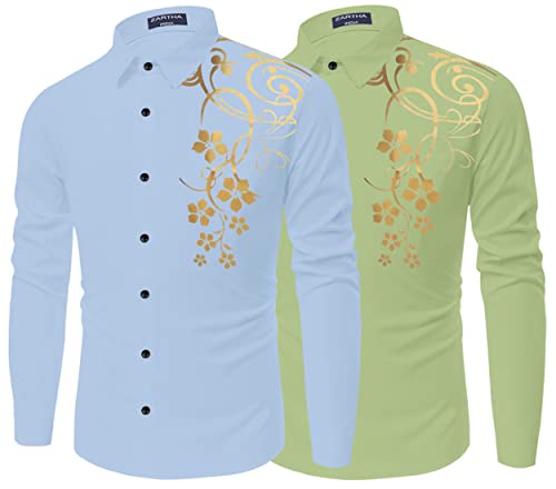 Image of Combo of Men Cotton Polyester Blend Regular Fit Striped Full Sleeve Casual Shirt Pack of 2