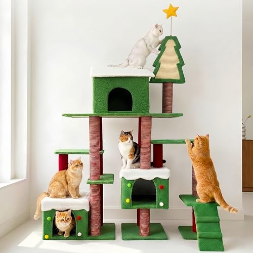 KWOJU Extra Large 74-Inch Tall Cat Tree w/Widened Perch for Large Cats Big Cat Tower Indoor Modern Multi-Level Activity Tower with Scratching Posts Condos Baskets Hammock Scratching Ramps