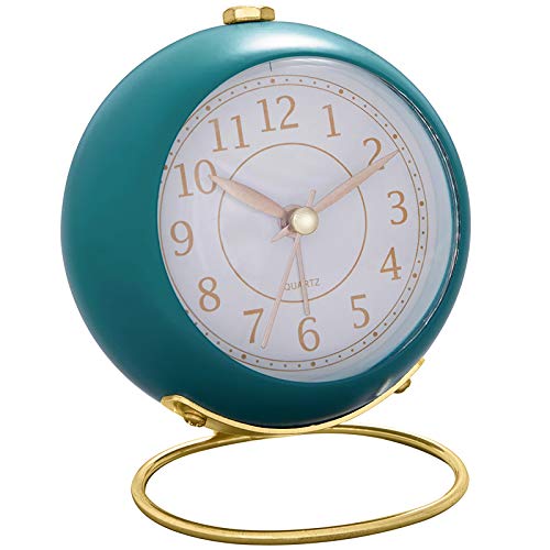 Image of SHISEDECO Small Tableclocks Classic Non-Ticking Tabletop Alarm Clock | Lake Blue, 4 Inches, Night Light, Battery Operated Metal Analog Deskclock for Living Room, Bedroom, Bedside,Shelf Decor