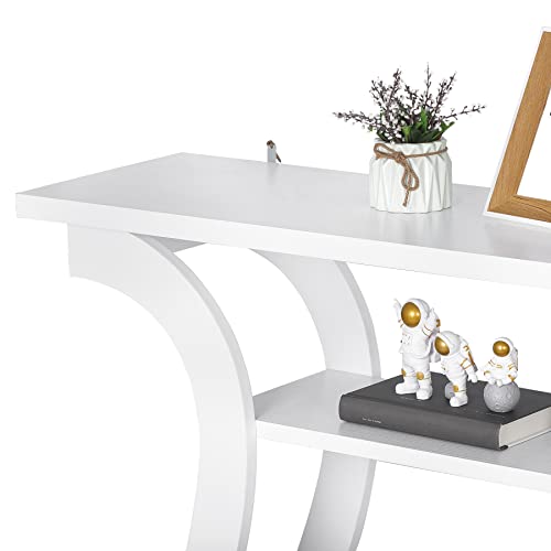 Zenstyle Wood Console Table With Curved Legs And Shelf, 3 Tier Modern Accent Sofa Table For Entrywaty, Living Room, Hallway, 47 In Wide, Easy Assembly (White) #TOP6