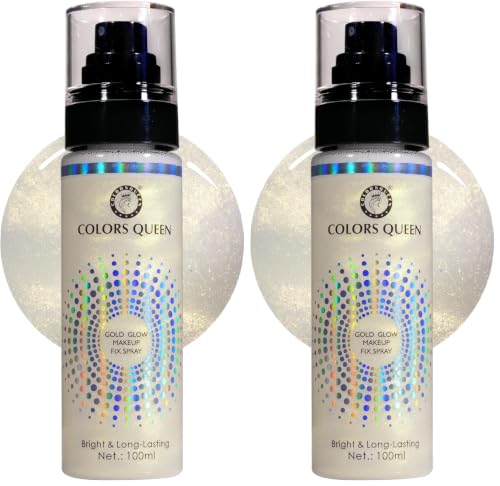 Image of Colors Queen Gold Glow Makeup Fixer Spray - 100 ml | Long Lasting Makeup Setting Spray for Face Makeup | Lightweight & Non Greasy Makeup fixer Spray after Makeup, Infused with Aloe Vera Extracts