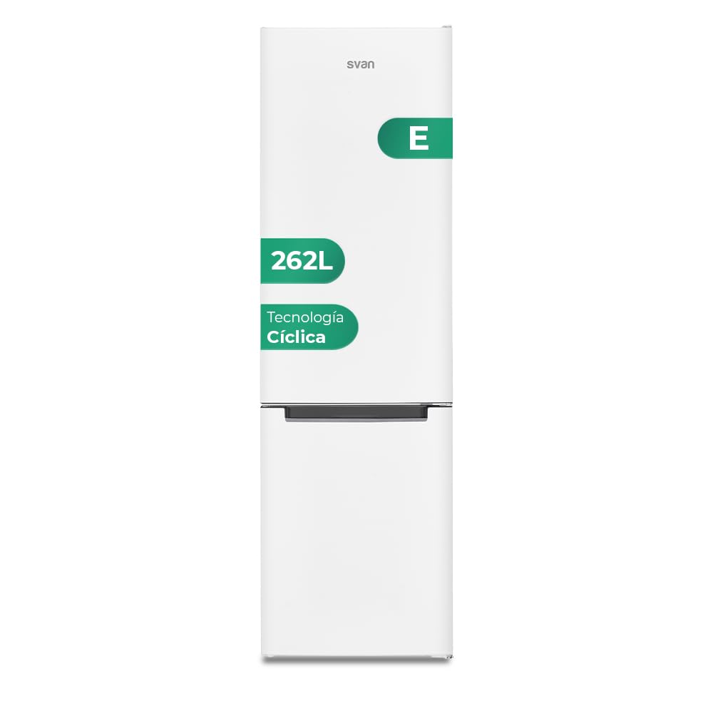 Svan Frigorífico Combi 2 Puertas Blanco SC185502E. Capacidad 262 Litros, No Frost, Multi AirFlow, Puerta Reversible, Bajo Nivel Sonoro, Eficiencia Energética Clase E