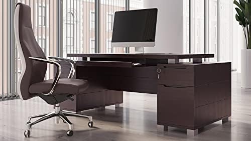 Zuri Furniture Ford Executive Modern Desk with Filing Cabinets - Dark Wood Finish