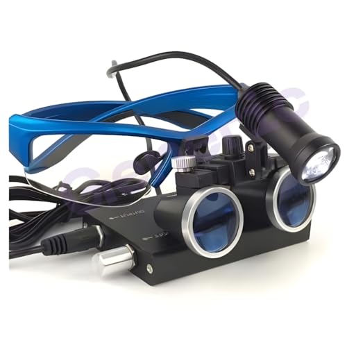 Image of Dental Surgical Working Distance Optical Binocular Glass Loupes with led Head Light & Battery in Filter Aluminum Box Style (Silver) (Magnification: 3.5 X4.20mm)