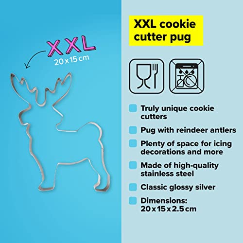 Tasty XXL Cookie Cutter Pug Shape for Cute Fun and Unique Cookie Creation and Baking in Classic Glossy Silver, Dimensions: 20x16x2.5cm - Image 2