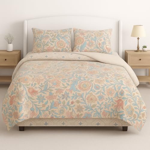 Image of Signature Reversible Super Soft Double Bed Comforter /Quilt Set 350 GSM - 88x90 inches | King Size Fitted Elastic Bed Sheet with 2 Pillow Covers | All-Season Ultra Cozy Bedding Set (Royal Amara)