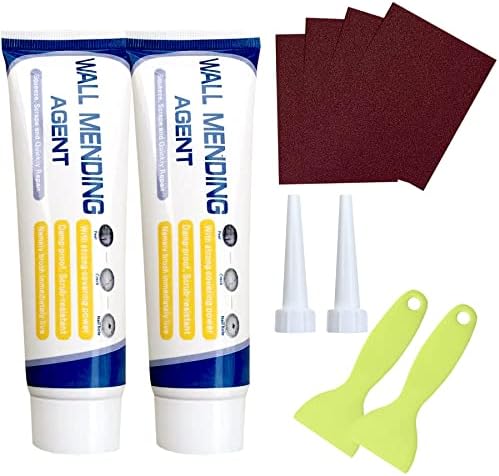 Drywall Repair Kit, 2 Pcs Wall Patch Repair Kit with Scraper, White Wall Spackle Repair Paste Waterproof Wall Mending Agent Quick and Easy to Fill Small Holes Crack for Home Wall