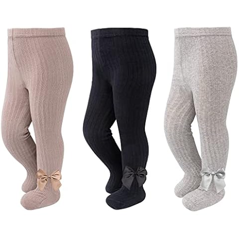 Baby Girls Tights Cotton Cable Knit Leggings Soft Warm Pants Stockings Pack Pantyhose for Infant Toddlers 0-8 Years, Black Grey Light Brown, 12-24 Months Cover