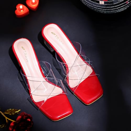 Image of TRASE Transparent Cross Strap Block Heels for Women Stylish | Fashionable Heel Sandals for Girls | Elegant & Formal Footwear