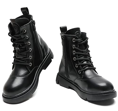 Kkdom Boys Girls Waterproof Lace Up Side Zipper Mid Calf Combat Boots Fur Lined Winter Boots(Toddler/Little Kid/Big Kid) Black Us Size 12 M Little Kid #TOP4
