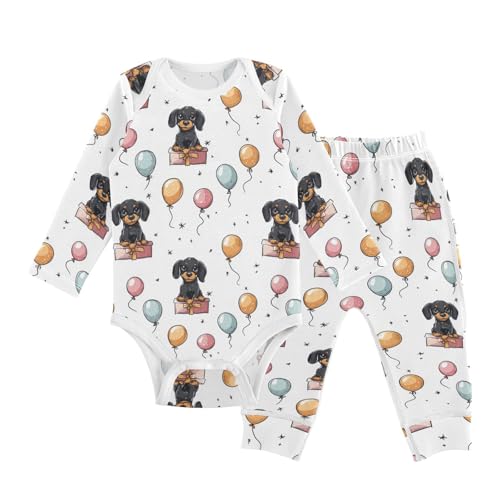 vvfelixl Baby Bodysuits Pants Sets Dachshund Gift Balloon Long Sleeve Baby Clothes for Boys Girls 0-3M
