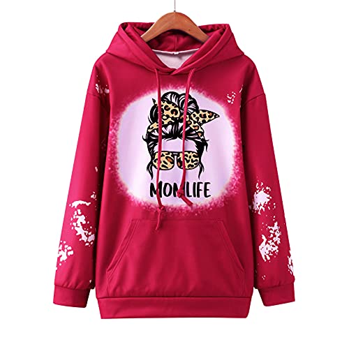 Moletom feminino com capuz solto tie-dye bleaching mangas compridas estampado infantil meia casa, Ve