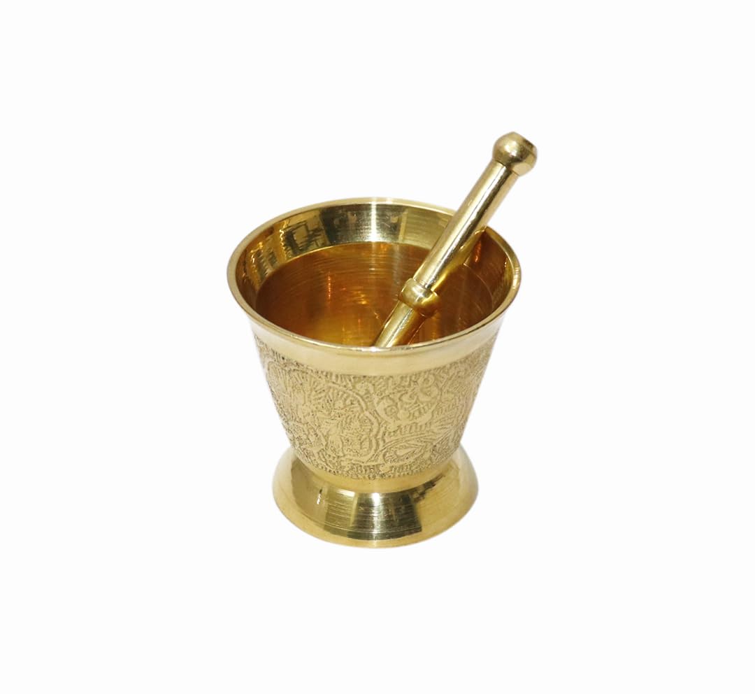 BRACOP Mortier Pilon Laiton Traditionnel Indien – Bol Épices Herbes Ail Pilules 420g