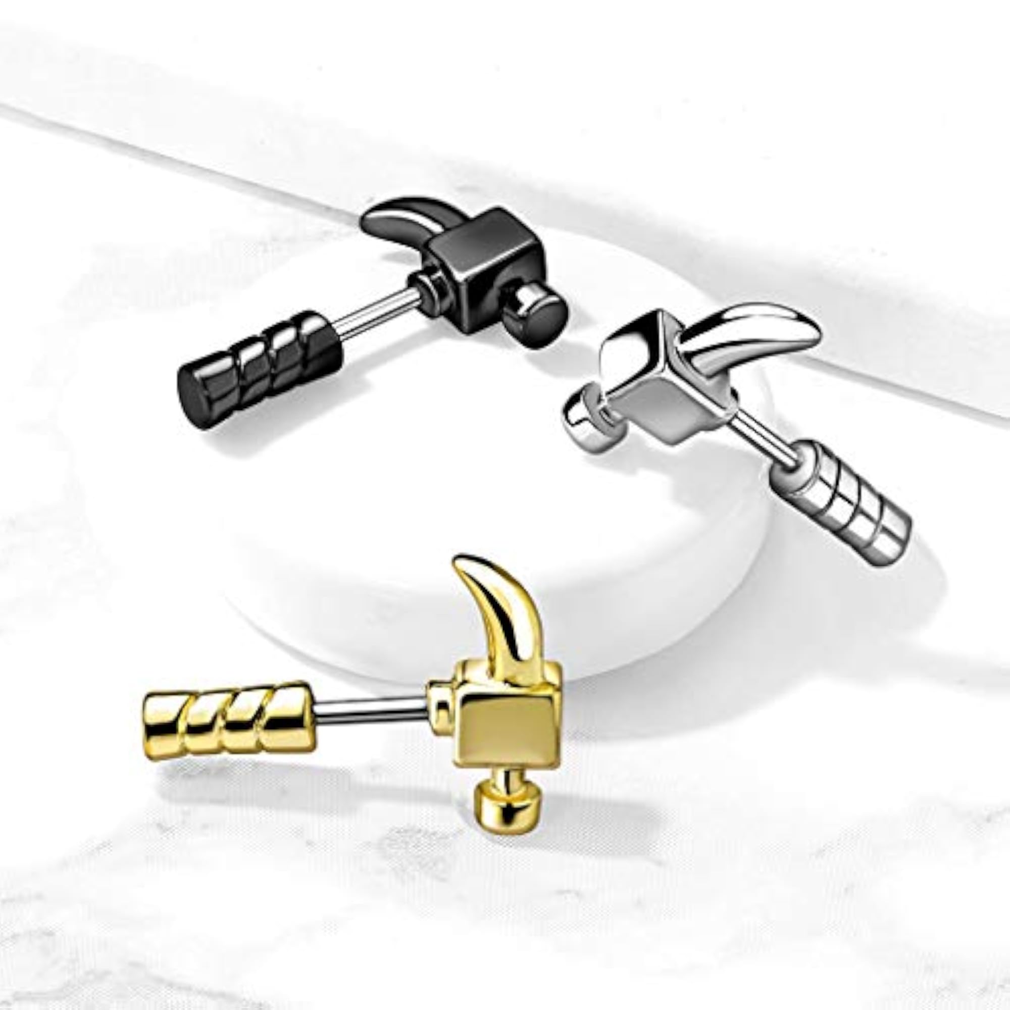 316L Stainless Steel Hammer Stud Earrings, Pair