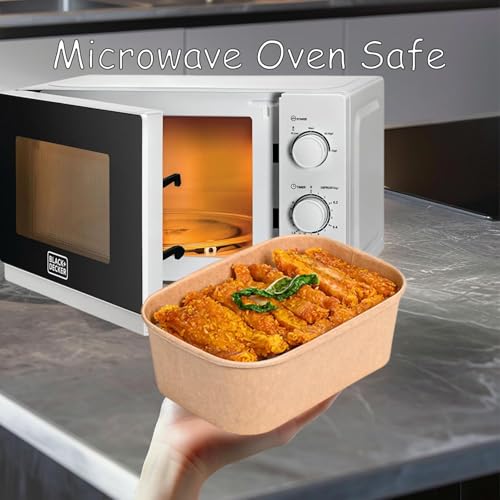 Image of 25 PACK 650 ml Paper Disposable Containers For Food with Lids | Rectangular Meal Prep Containers & Take Out Box | Leak-Proof Food Storage Containers, Food Packing Box For Kitchen