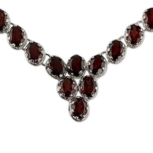 Novica Handmade Garnet Y Necklace Fair Trade Choker .925 Sterling Silver Love Rhodium Plated Red India Bollywood Birthstone Romantic [15.75 In L X 0.8 In W] 'Cascading Crimson' #TOP1