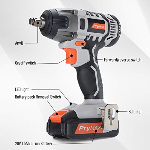 Prymax 20V MAX Cordless Impact Wrench with LED Work Light, 1/2