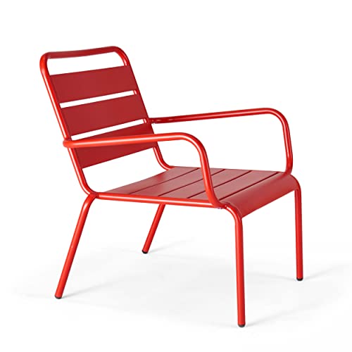 Oviala Fauteuil de Jardin Bas Relax Acier Rouge - Palavas