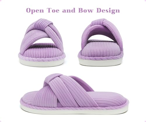 Memory Foam House Slippes for Woman, Comfy Open Toe Women's Bedroom House Shoes, Cross Band Slippers with Bow for Indoor and Outdoor, Gift for Women Ladies and Girls Purple Size 5-64