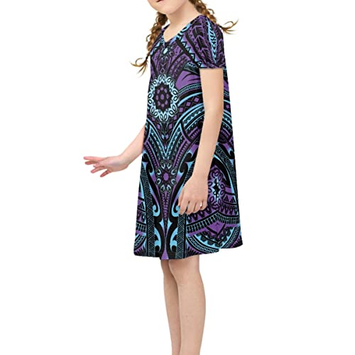 Girl's Polynesian Dress Floral Short Sleeves Playwear Dress Summer Casual Hawaiian Dresses3
