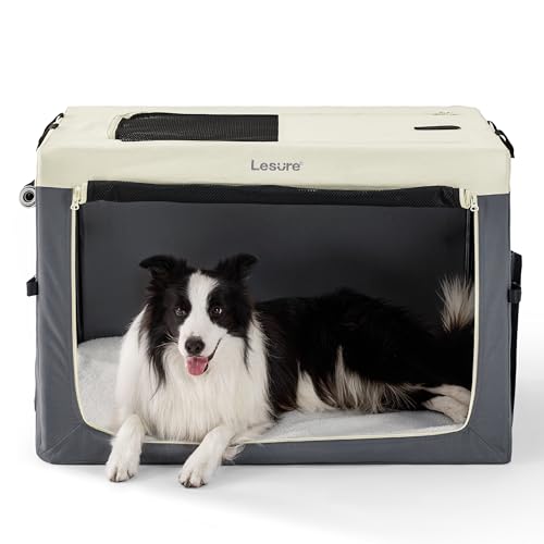 Lesure-Collapsible-Travel-Dog-Crate-for-Small-Dogs-Portable-Soft-Dog-Crate-for-Outdoor-Indoor-Folding-Fabric-Dog-Kennel-with-Handle-36-Inch-Heavy-Duty-Pet-Carrier-Grey Lesure Collapsible Travel Dog Crate for Small Dogs Portable Soft Dog Crate for Outdoor Indoor Folding Fabric Dog Kennel with Handle 36 Inch Heavy Duty Pet Carrier Grey