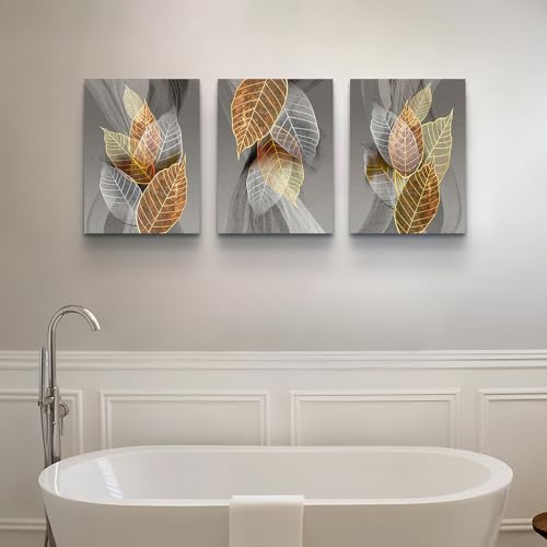 DZRWUBHS Abstract Leaves Wall Paintings - Artwork Inspiration for Living Room, Bedroom, Kitchen & Office - 3 Piece Canvas Wall Art