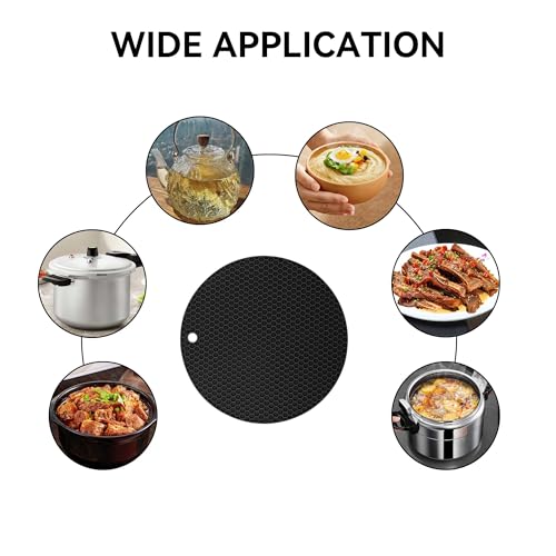 Image of Silicone Trivet Mats,Heat Resistant Pot Holders, Multipurpose Non-Slip Hot Pads for Kitchen Potholders, Hot Dishers, Jar Opener, Spoon Holder, Food Grade Silicone(Black Size Round 7''x7'')