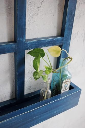 Image of Handcrafted Wooden Hanging Flower Basket -Creative Wall Window Decoration (Blue) - Perfect Wooden Wall Planter for Living Room and Balcony Decor (Walnut)