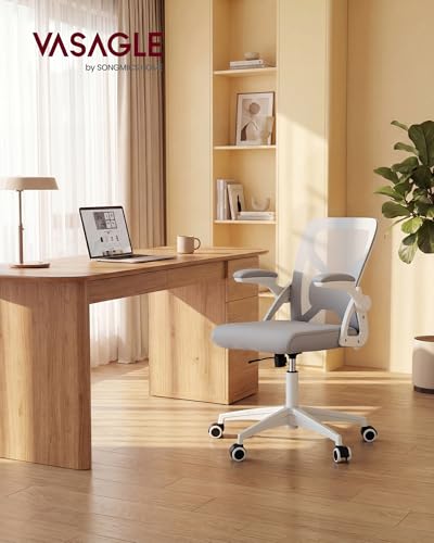 Image of VASAGLE Ergonomic Mesh Office Chairs with Adjustable Lumbar Support, 90-105 Tilt Function, Wide Seat, Flip‑Up Armrests, Computer Desk Chairs for Home Office, Set of 2, Dove Gray