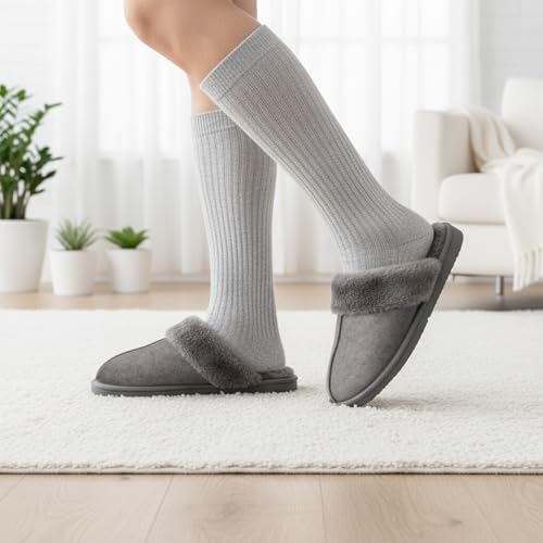 Image of OOW Fuzzy Slippers for Women Cozy Faux Fur House Shoes Memory Foam Slippers | Winter, Warm Slippers, Indoor and Outdoor
